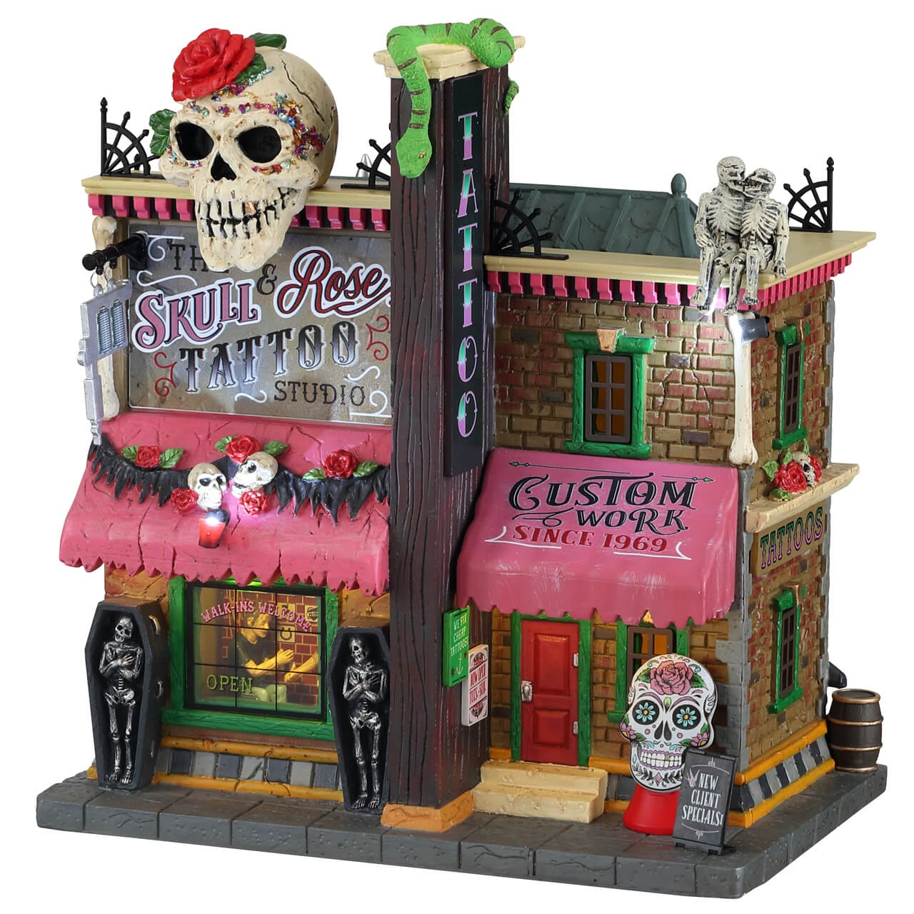 lemax-the-skull-and-rose-tattoo-studio-b-timent-lumineux-spooky-town image 1