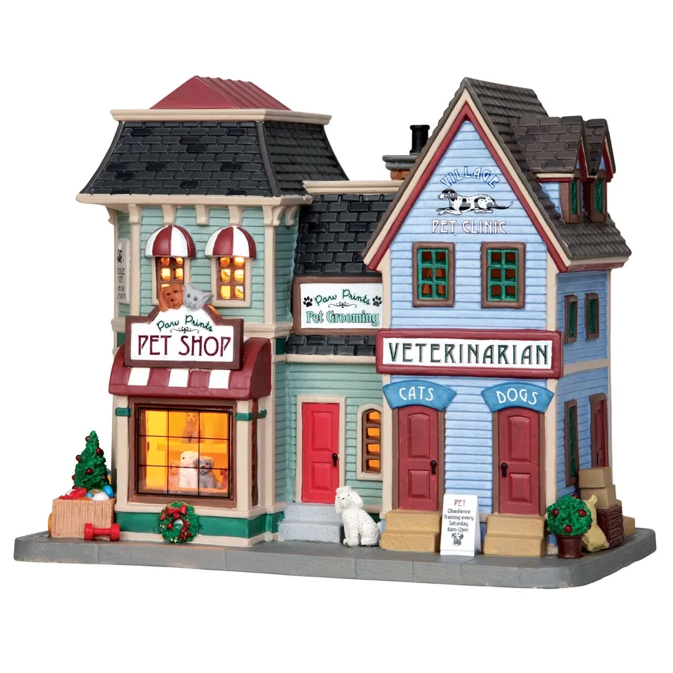 lemax-paw-prints-pet-shop-maison-animalerie-lumineuse-village-de-no-l image 1