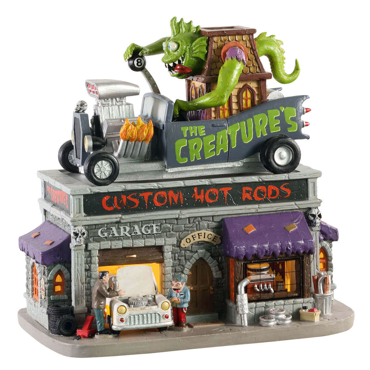 lemax-the-creature-s-custom-hot-rod-shop-b-timent-spooky-town-lumineux image 4