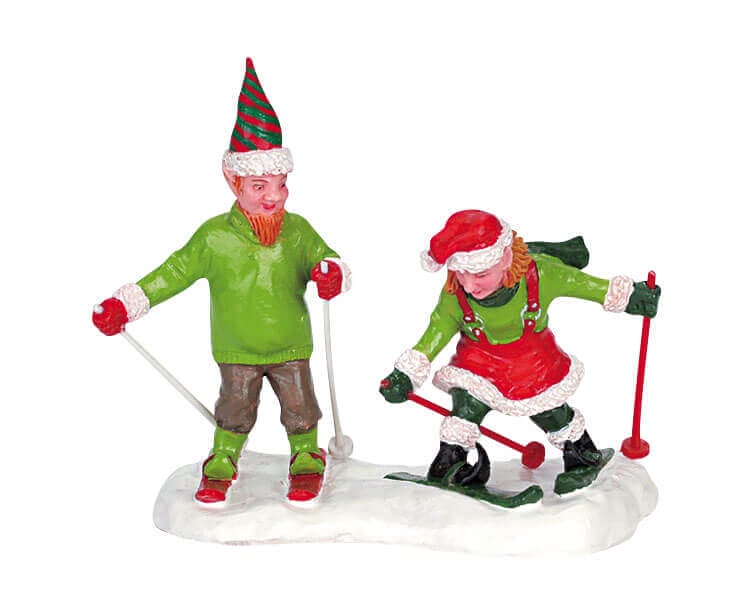 lemax-skiing-action-elves-figurines-lutins-au-ski image 1