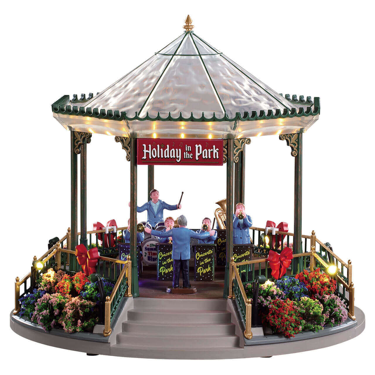 lemax-holiday-garden-green-bandstand-kiosque-lumineux-vert-village-de-no-l image 2