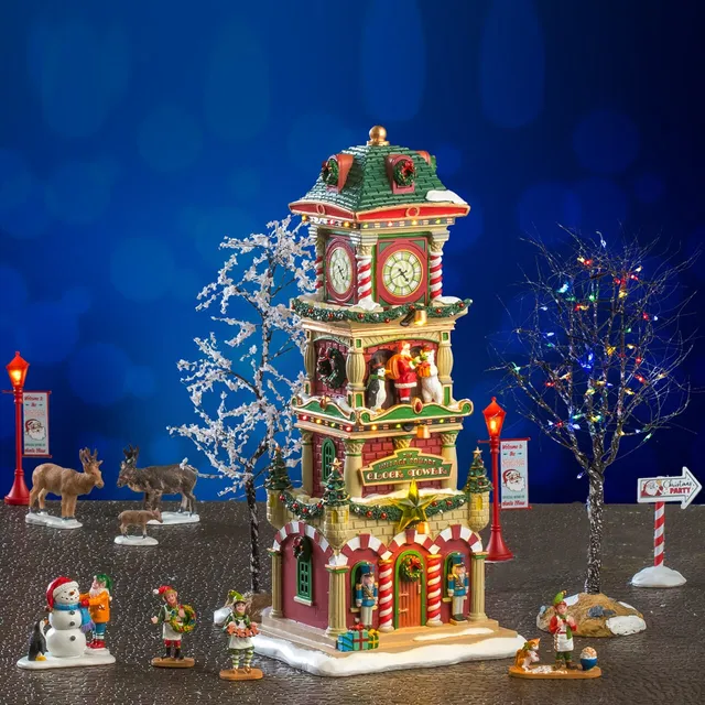 lemax-the-village-square-clock-tower-set-tour-horloge-miniature image 1