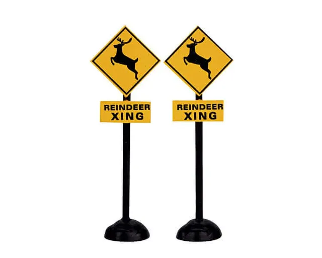 lemax-reindeer-crossing-signs-panneaux-passage-de-rennes-miniatures image 1
