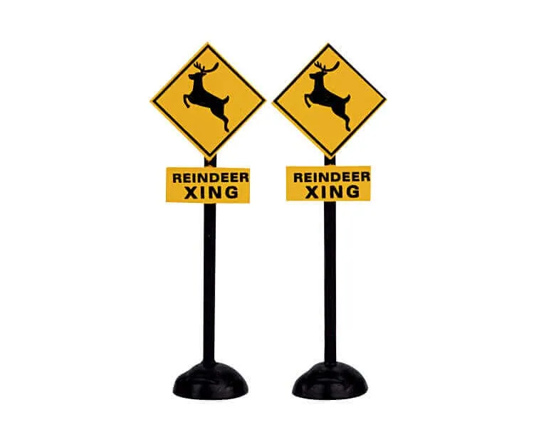lemax-reindeer-crossing-signs-panneaux-passage-de-rennes-miniatures image 1