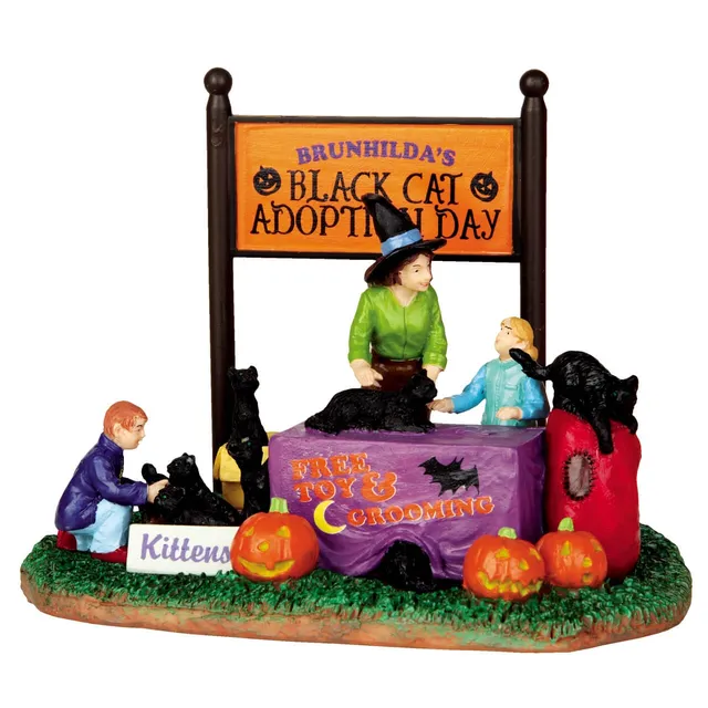 lemax-black-cat-adoption-figurine-spooky-town-halloween image 1