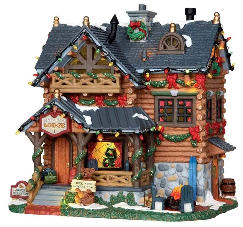 lemax-pine-grove-lodge-chalet-feu-de-camp-miniature-lumineux image 1