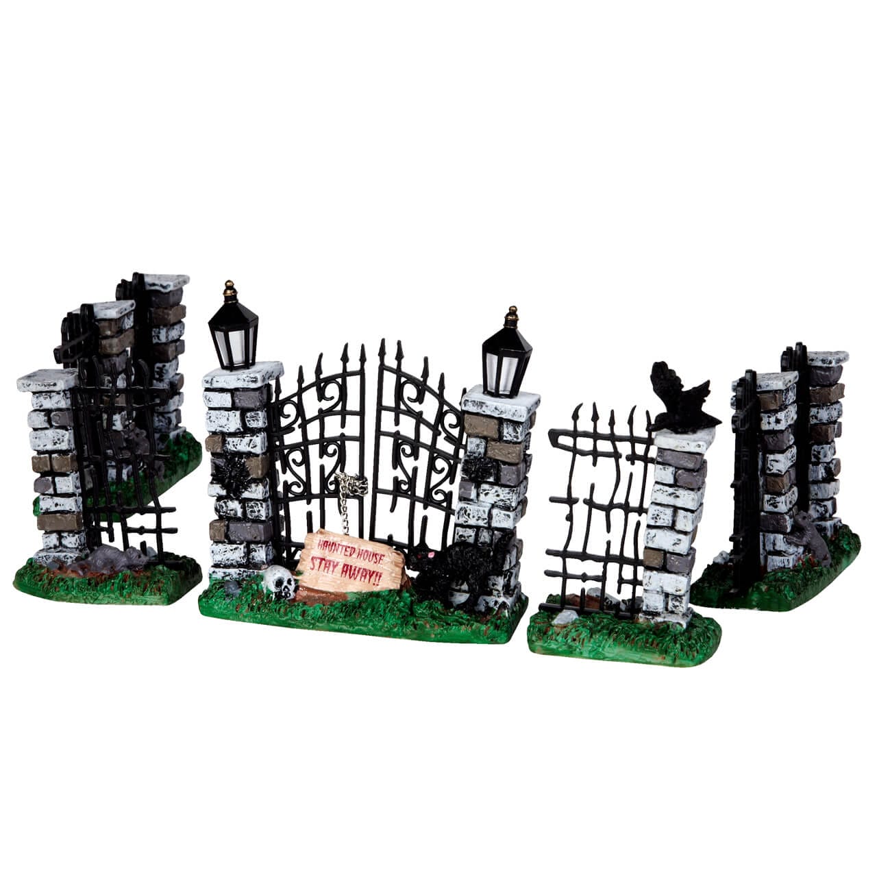 lemax-spooky-iron-gate-and-fence-set-de-5-cl-ture-miniature-halloween image 1