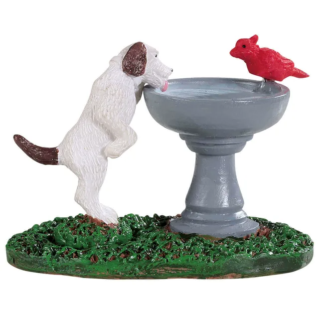 lemax-bird-bath-dog-fountain-fontaine-jardin-village-miniature image 1
