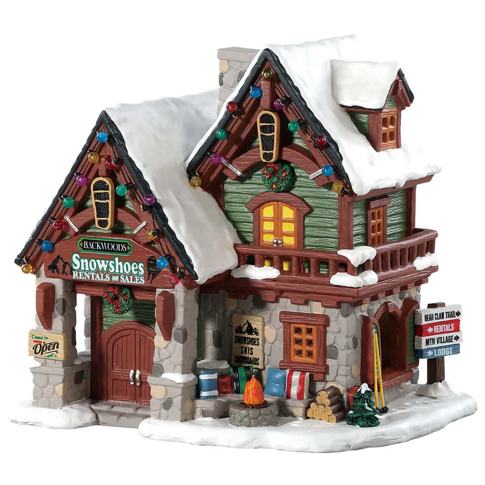 lemax-backwoods-snowshoe-rental-shop-boutique-lumineuse-village-de-no-l image 1