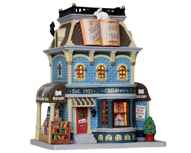 lemax-white-rabbit-book-store-librairie-miniature-lumineuse-village-de-no-l image 1