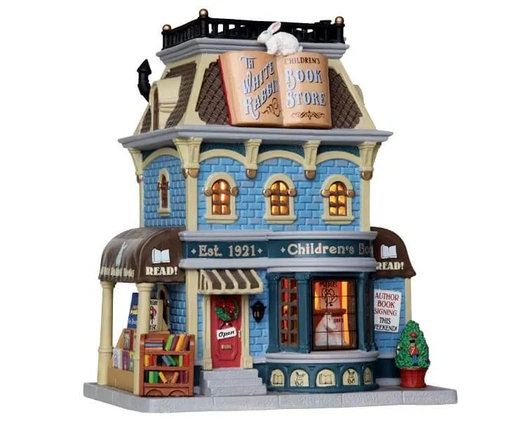 lemax-white-rabbit-book-store-librairie-miniature-lumineuse-village-de-no-l image 1