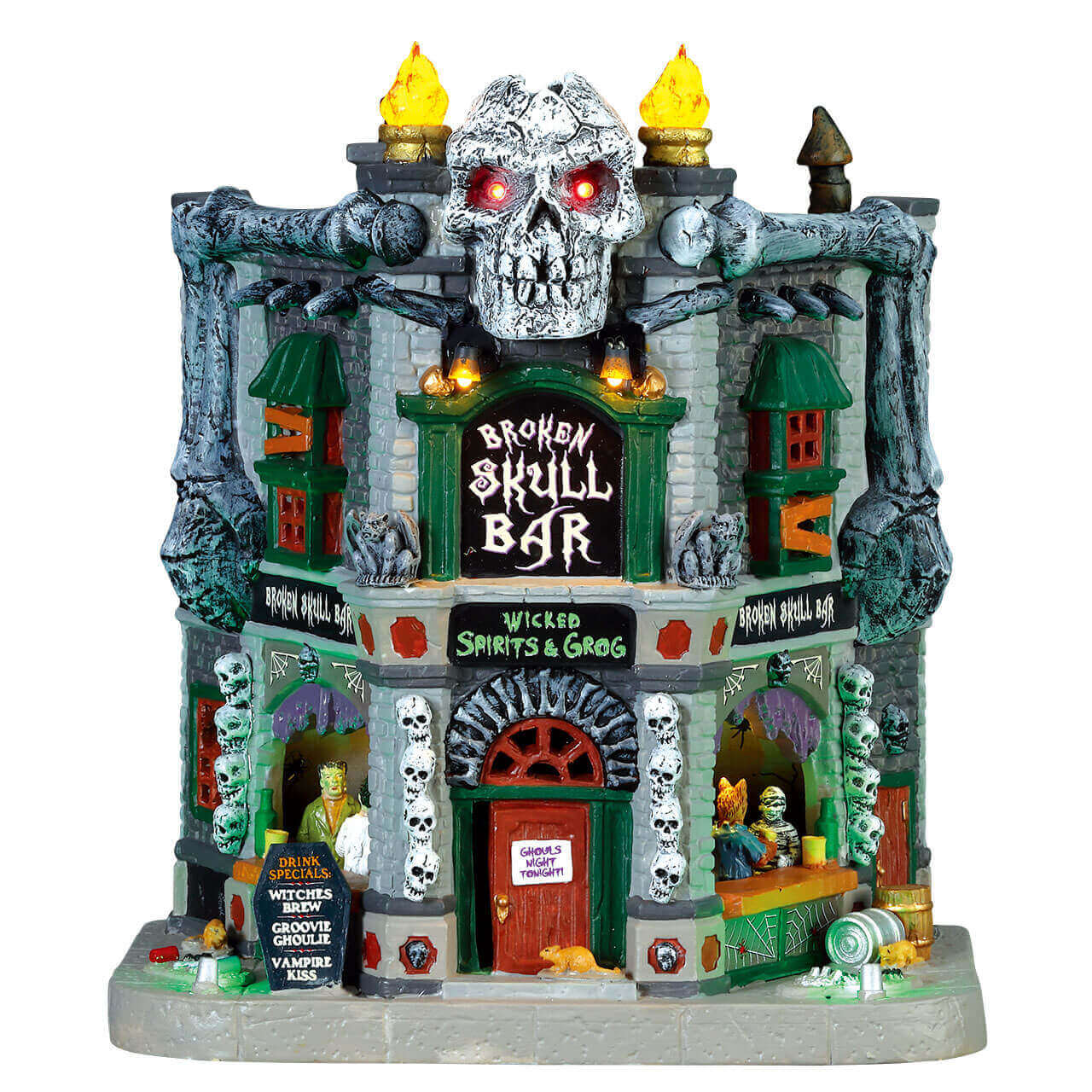 lemax-broken-skull-bar-b-timent-lumineux-spooky-town image 1