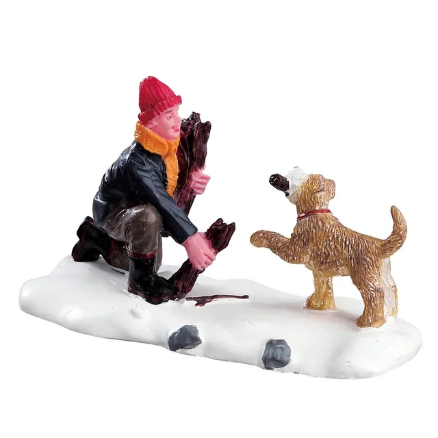 lemax-gathering-firewood-figurine-gar-on-et-chien-ramassant-du-bois image 1