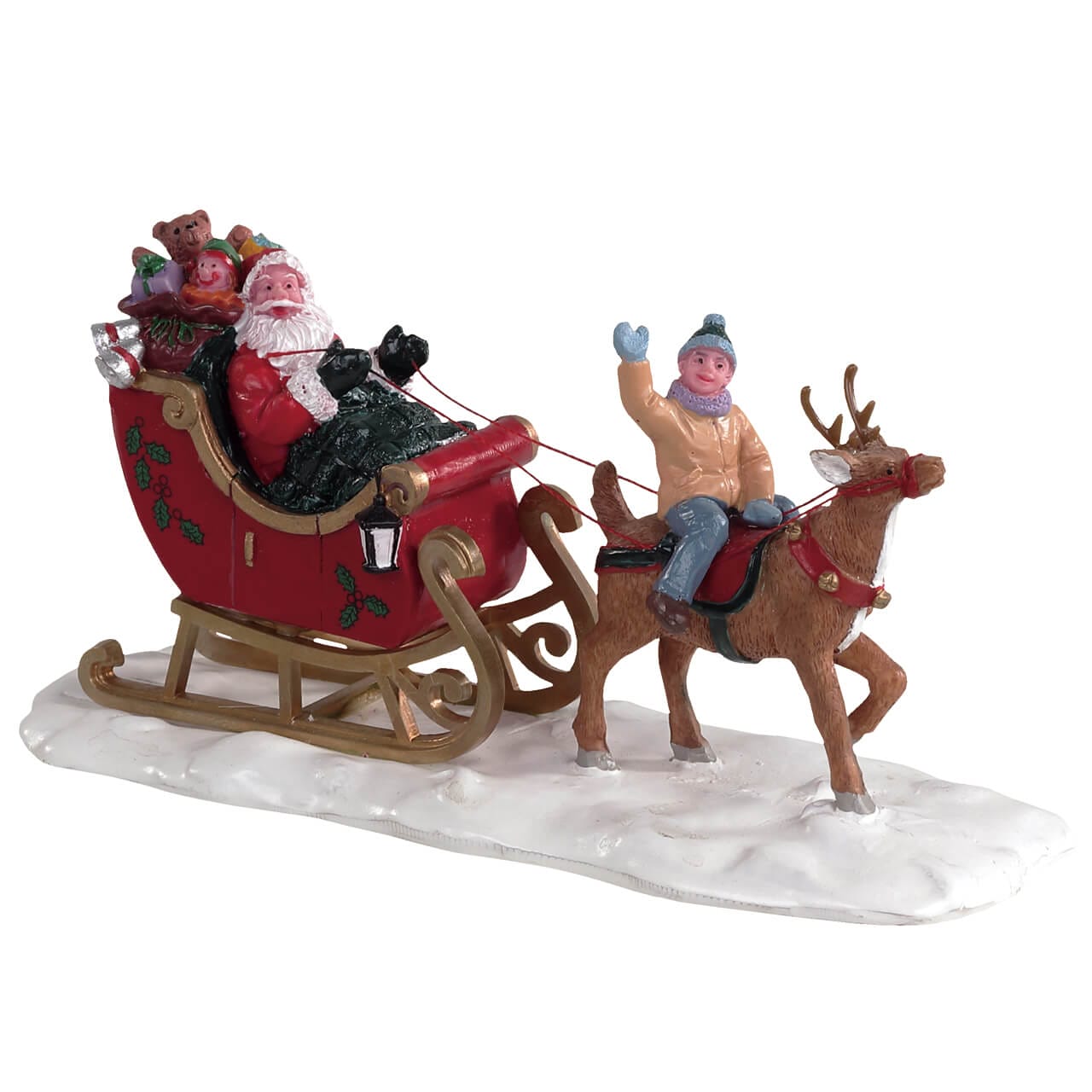 lemax-santa-s-sleigh-tra-neau-p-re-no-l-miniature-avec-enfant-et-renne image 1