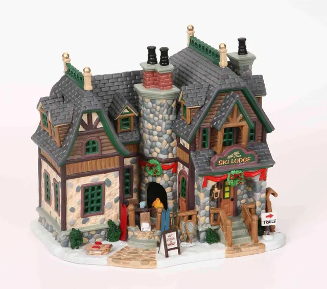lemax-pine-hill-ski-lodge-chalet-de-ski-miniature-lumineux image 1