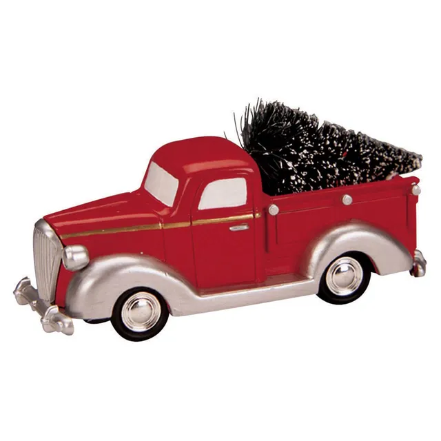 lemax-pick-up-truck-camion-rouge-avec-sapin-village-de-no-l image 1