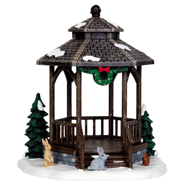 lemax-winter-gazebo-kiosque-miniature-animaux-des-bois image 1