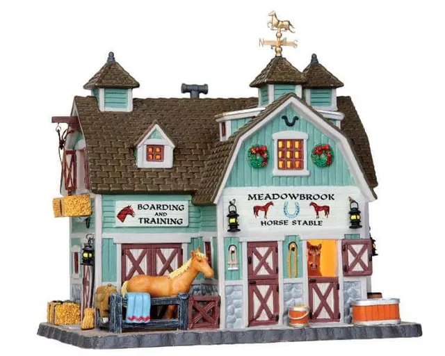 lemax-meadowbrook-stable-table-miniature-lumineuse-village-de-no-l image 1