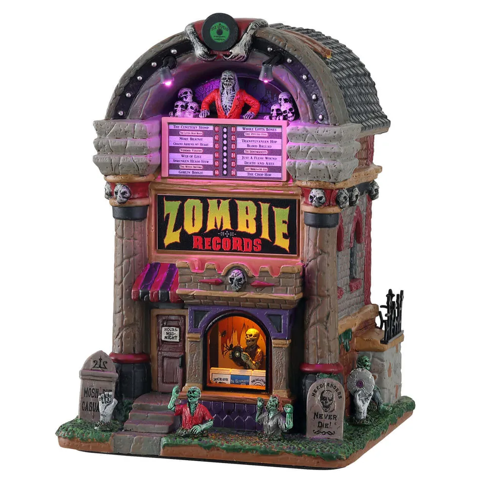 lemax-zombie-records-jukebox-hant-lumineux-spooky-town image 1
