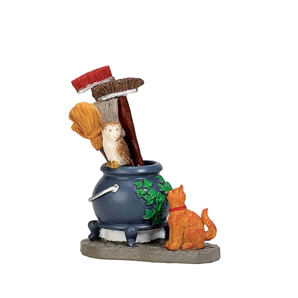 lemax-cauldron-broom-holder-accessoire-spooky-town-chaudron image 1