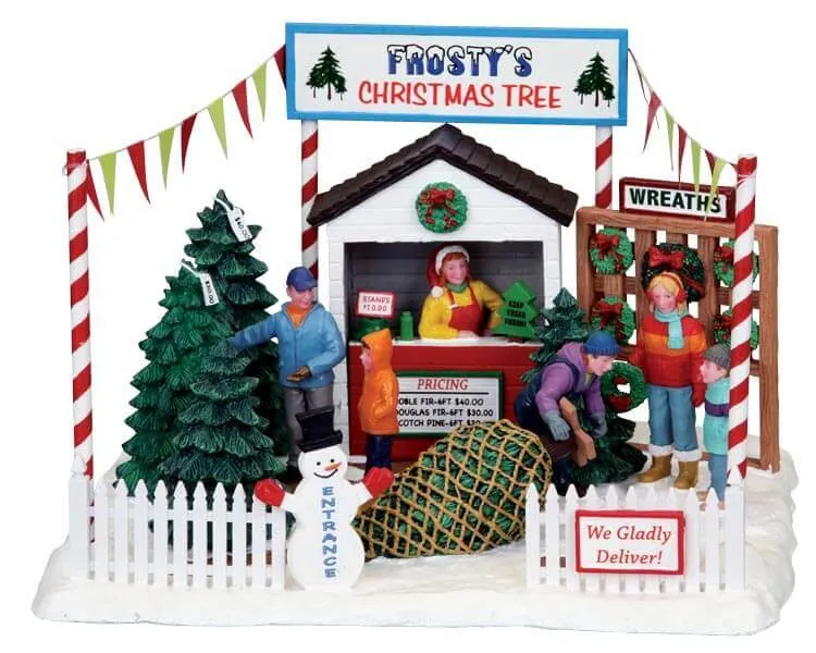 lemax-frosty-s-christmas-tree-lot-stand-de-sapins-miniature-lumineux image 1