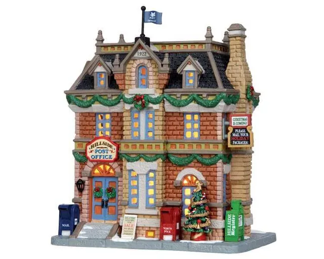 lemax-hillside-post-office-bureau-de-poste-miniature-lumineux image 1