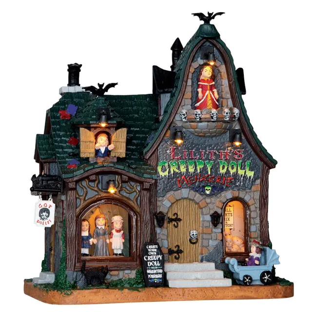 lemax-creepy-doll-shop-boutique-lumineuse-spooky-town-halo-effrayant image 1