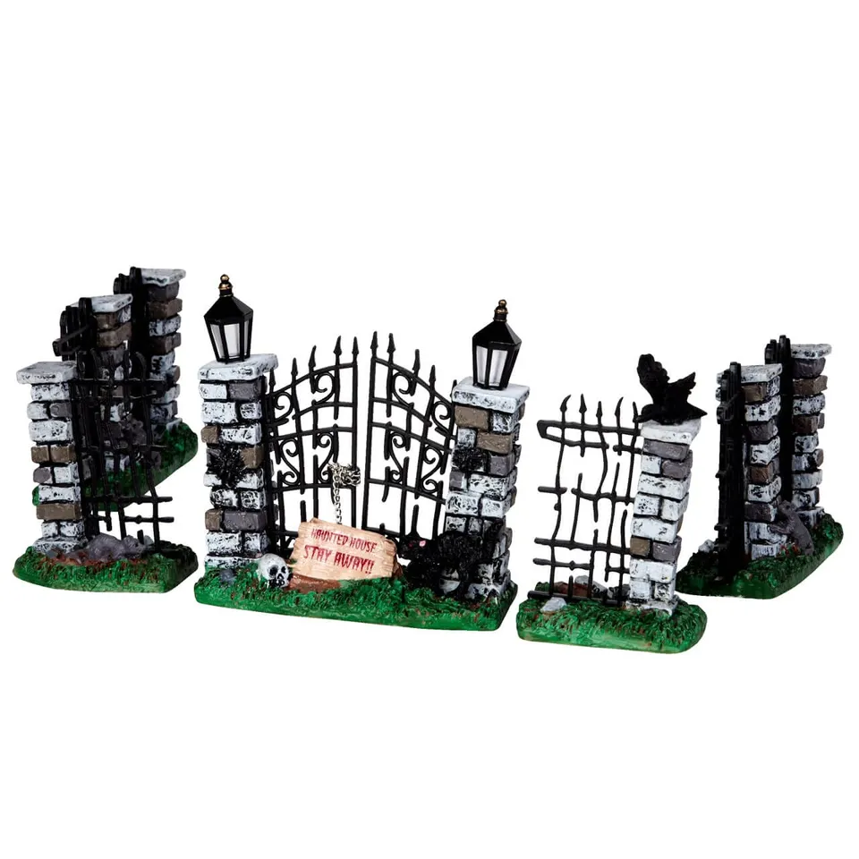 lemax-spooky-iron-gate-and-fence-set-de-5-cl-ture-miniature-halloween image 1