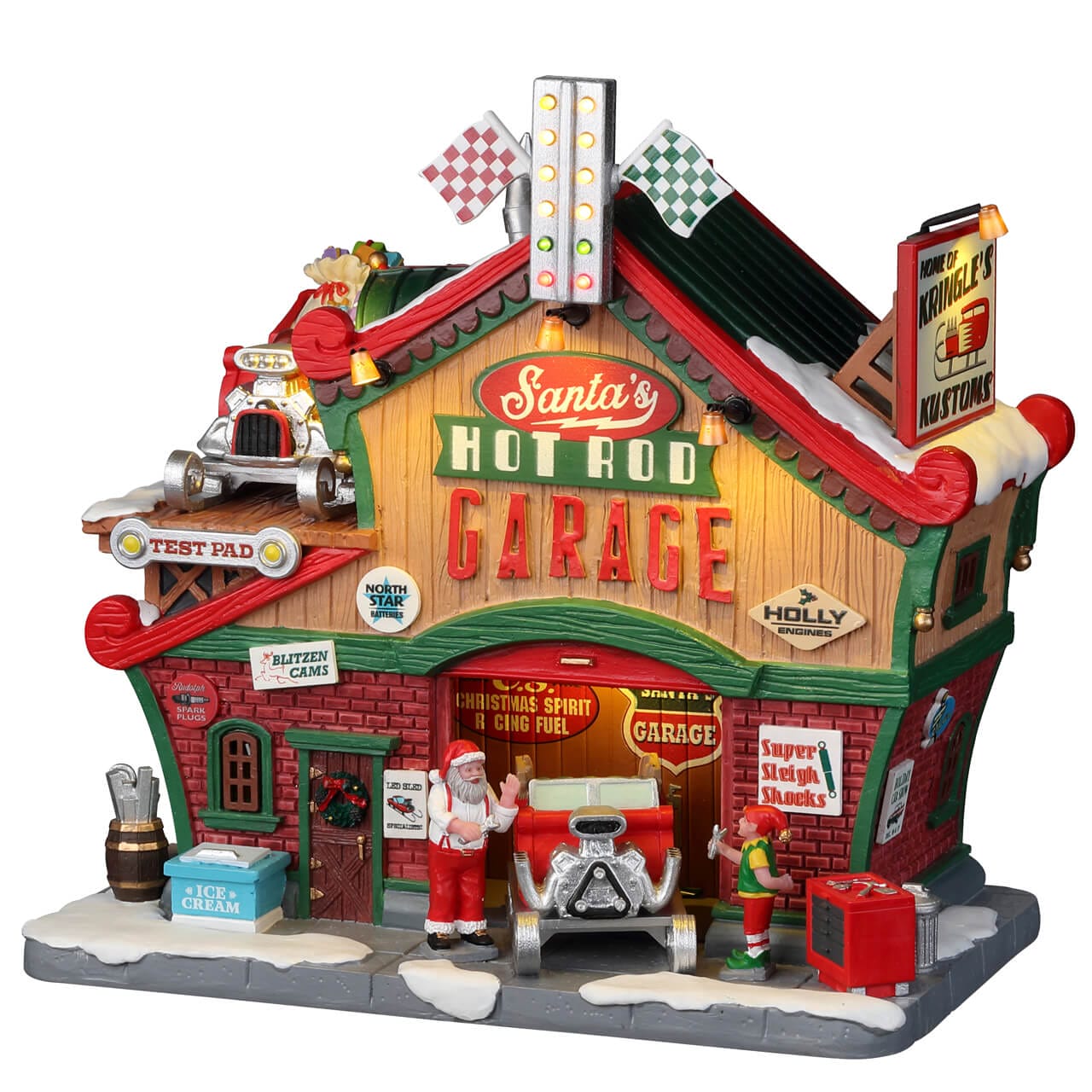 lemax-santa-s-hot-rod-garage-garage-du-p-re-no-l-santa-s-wonderland image 1