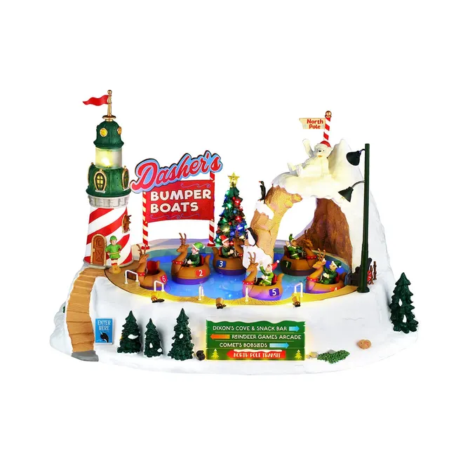 lemax-santa-s-wonderland-dasher-s-bumper-boats-man-ge-bateaux-tamponneurs-lumine image 1