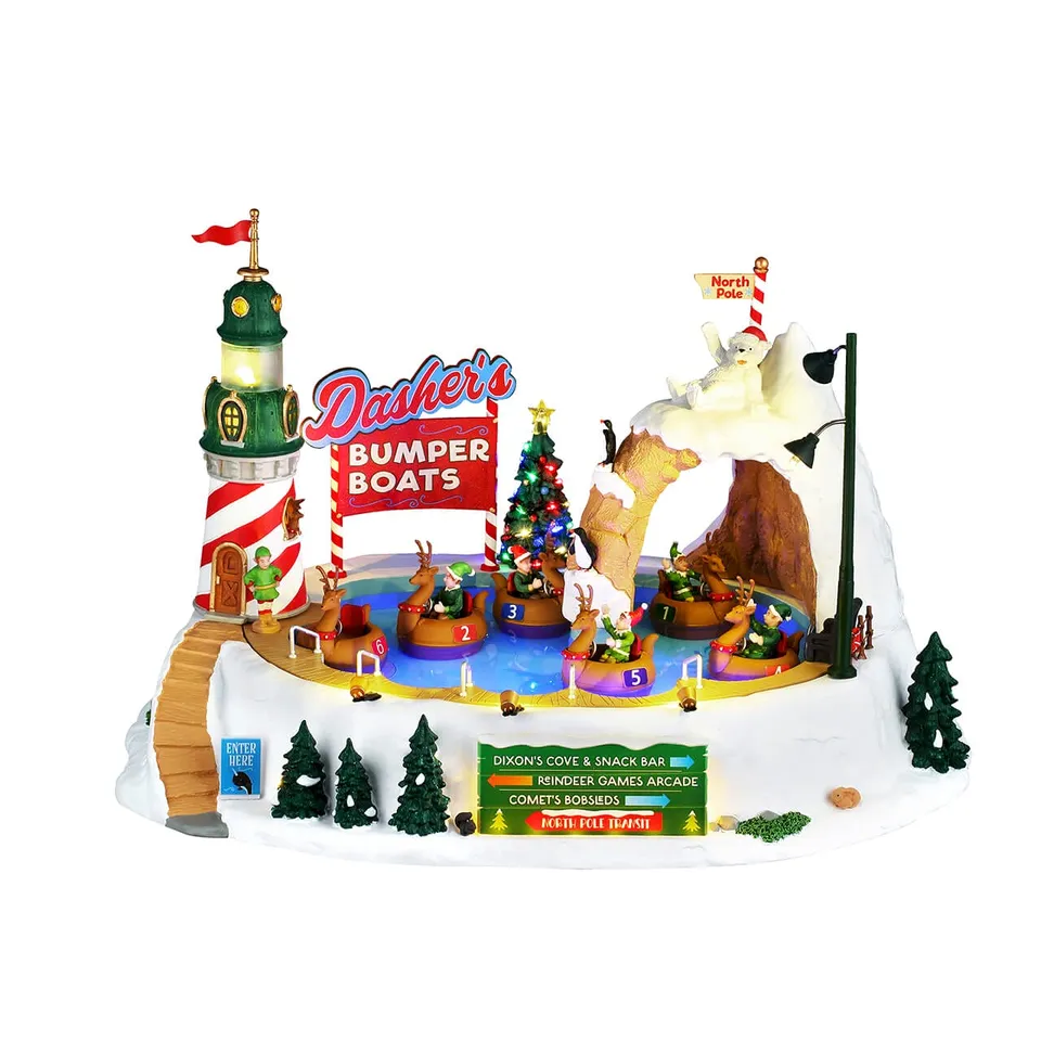 lemax-santa-s-wonderland-dasher-s-bumper-boats-man-ge-bateaux-tamponneurs-lumine image 1