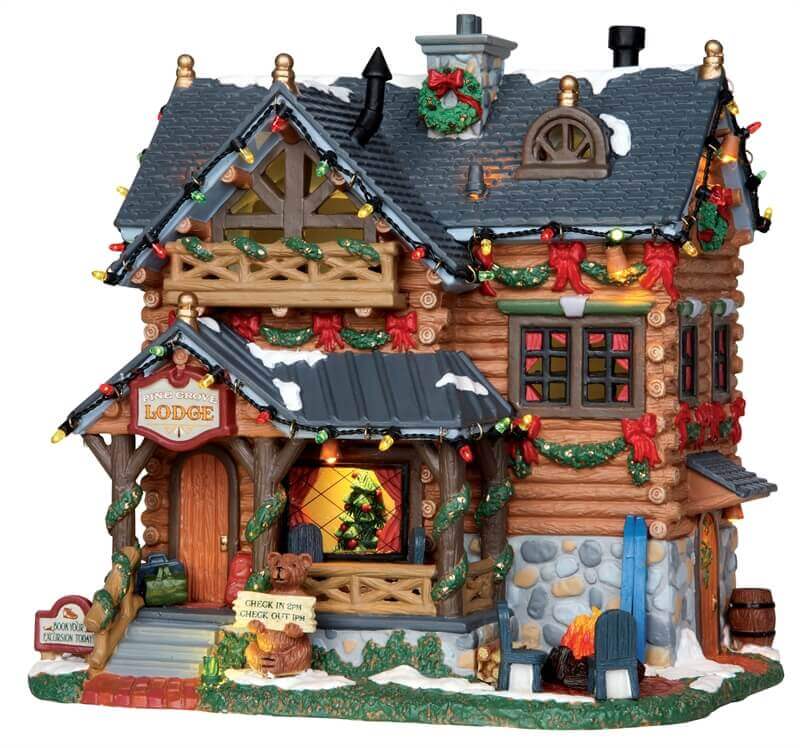 lemax-pine-grove-lodge-chalet-feu-de-camp-miniature-lumineux image 1