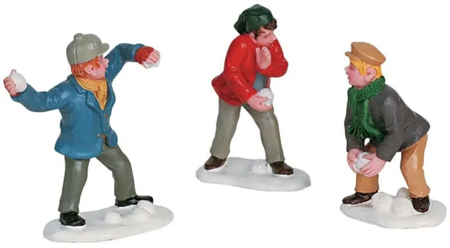 lemax-snowball-fight-set-of-3-figurines-bataille-de-neige image 1
