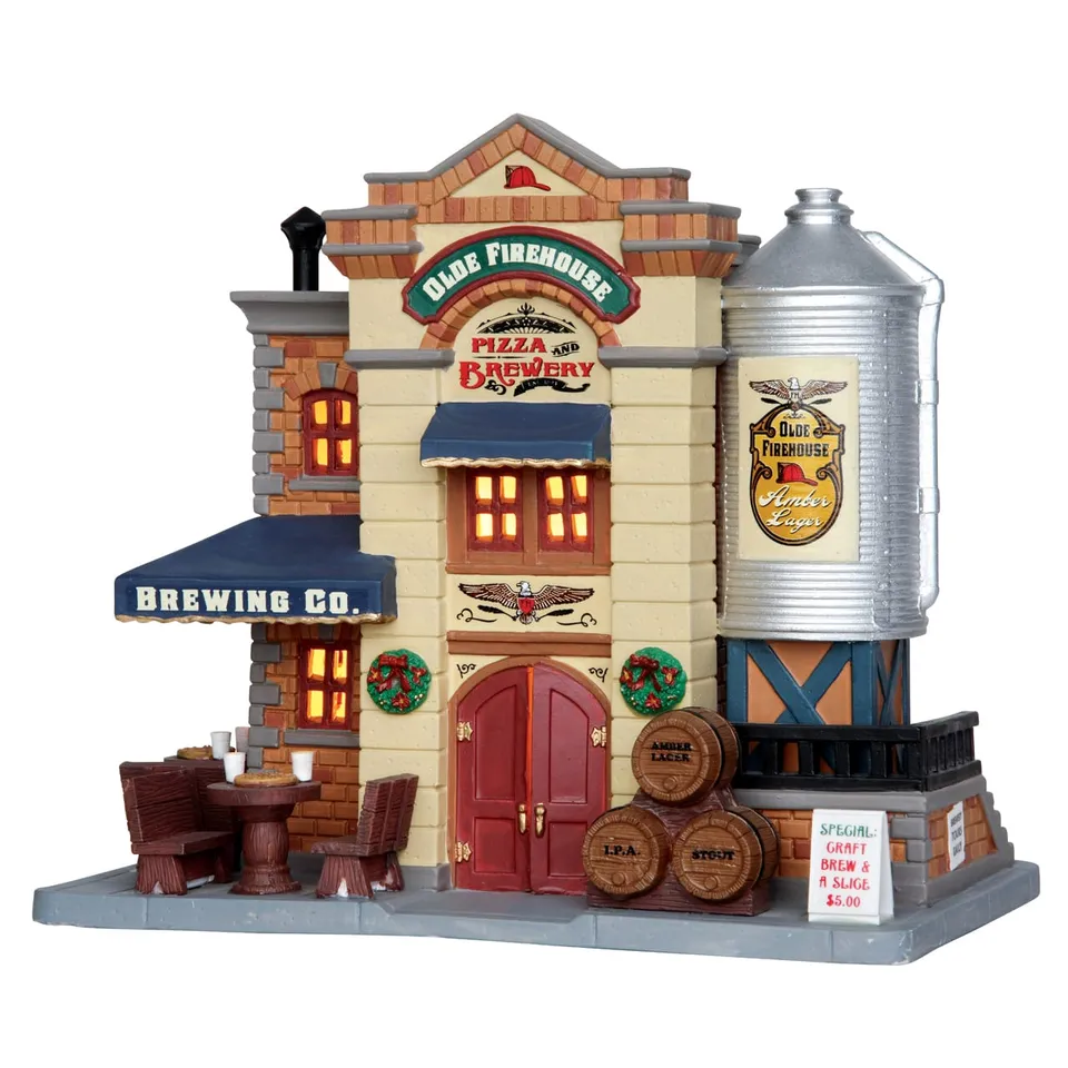 lemax-olde-firehouse-pizza-brewery-village-miniature-lumineux image 1