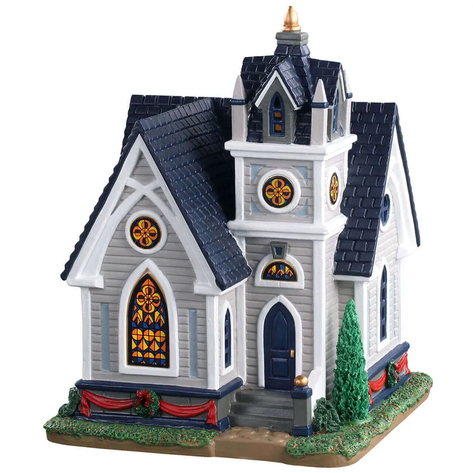 lemax-cedar-crest-fellowship-church-glise-de-village-miniature-lumineuse image 1