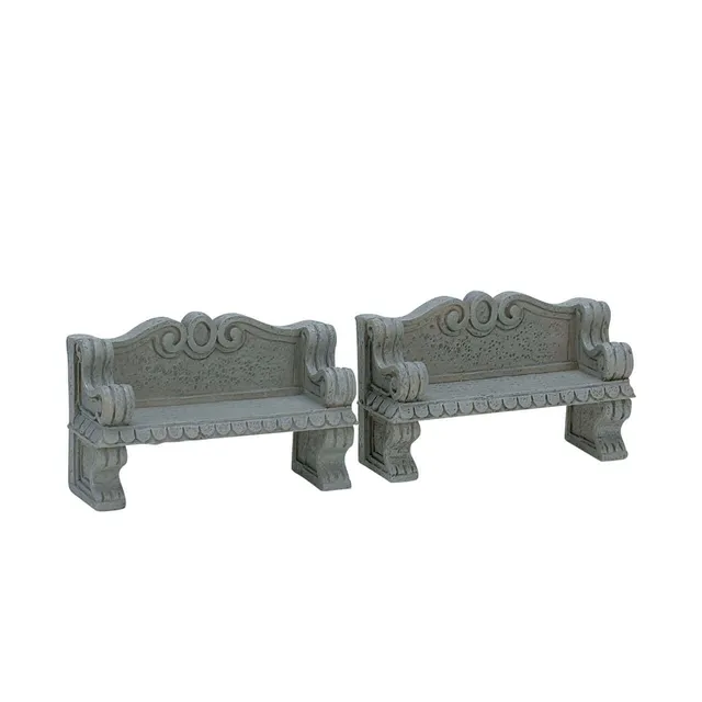 lemax-stone-bench-set-of-2-lot-de-2-bancs-miniatures image 1