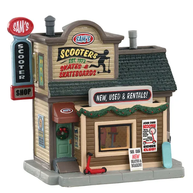 lemax-sam-s-scooter-shop-boutique-lumineuse-village-miniature image 1