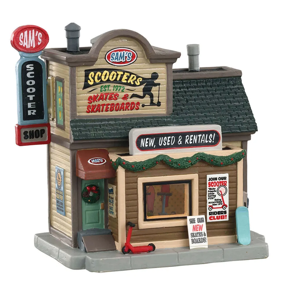 lemax-sam-s-scooter-shop-boutique-lumineuse-village-miniature image 1