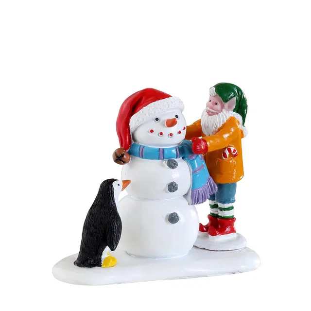 lemax-building-a-snowman-figurine-elfe-et-pingouin-bonhomme-de-neige image 1