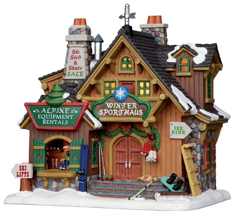 lemax-winter-sport-haus-chalet-miniature-lumineux-sports-d-hiver image 1