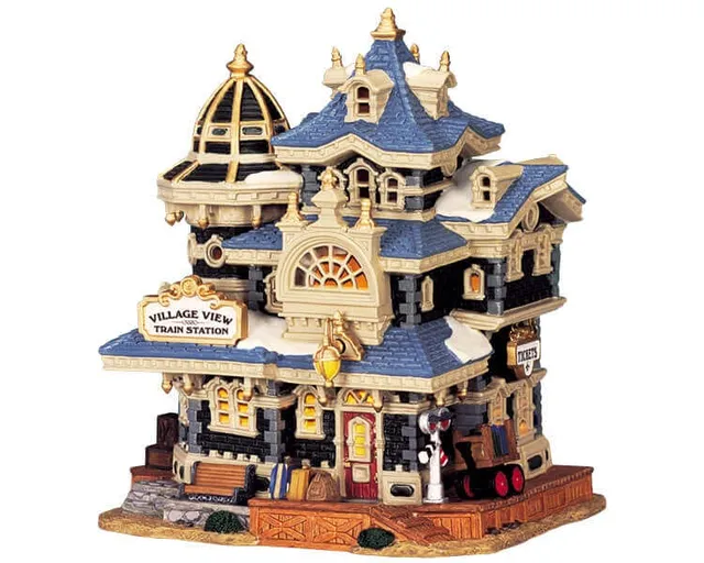 lemax-village-view-train-station-gare-lumineuse-miniature image 1