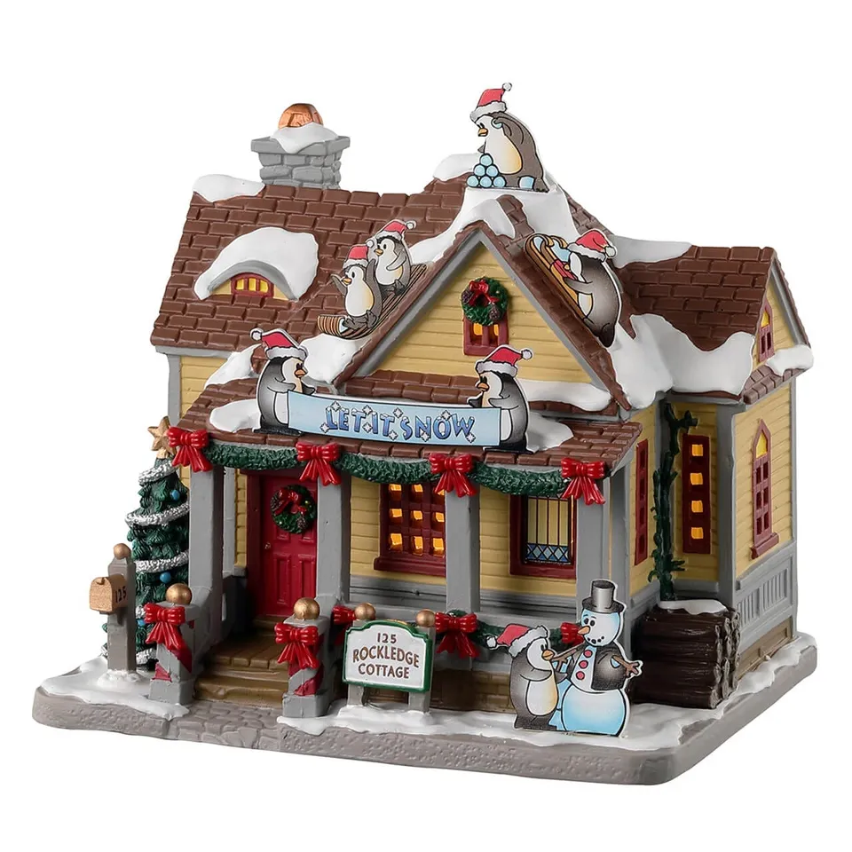 lemax-rockledge-cottage-maison-de-village-miniature-lumineuse-pingouins image 1