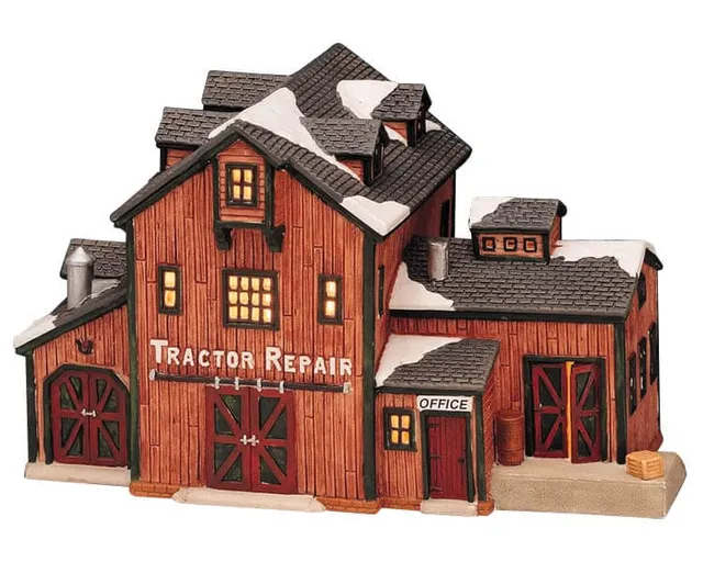lemax-tractor-repair-shed-hangar-r-paration-tracteur-miniature-lumineux image 1