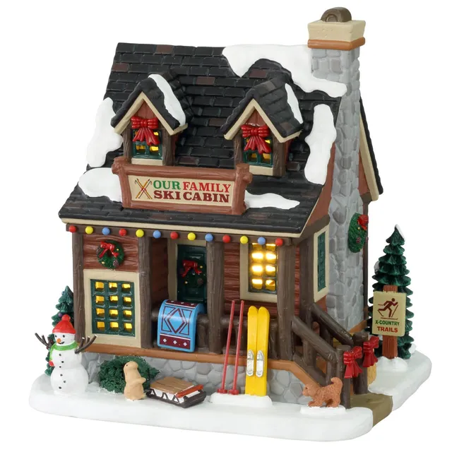 lemax-our-family-ski-cabin-cabane-de-ski-miniature-lumineuse image 1