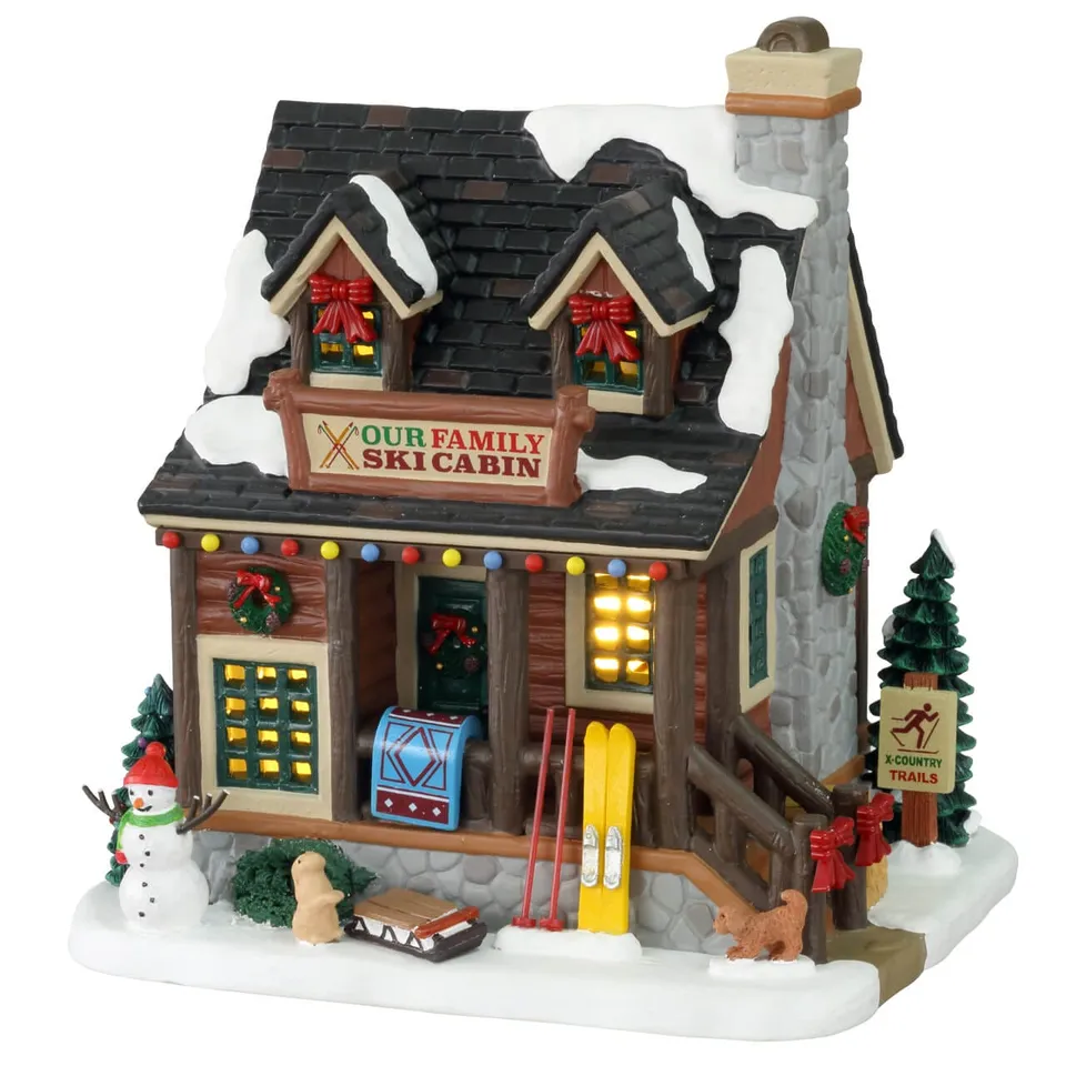lemax-our-family-ski-cabin-cabane-de-ski-miniature-lumineuse image 1