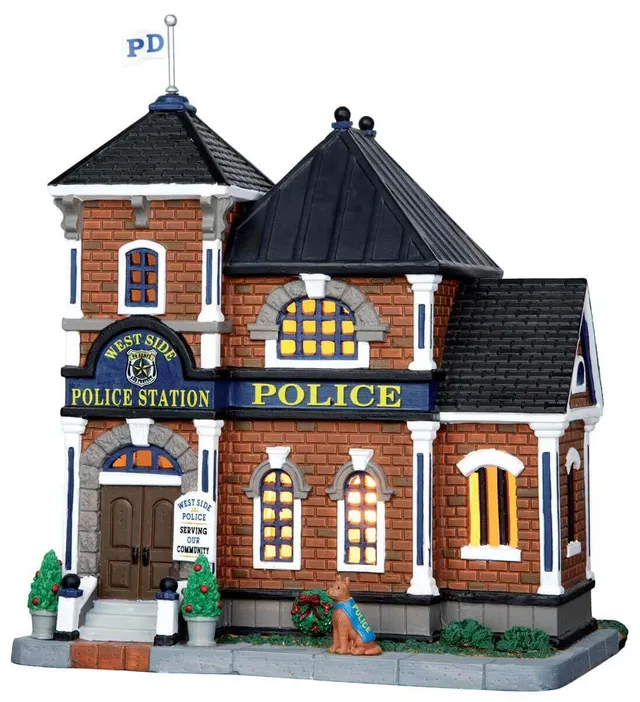 lemax-west-side-police-station-b-timent-miniature-lumineux-village-de-no-l image 1