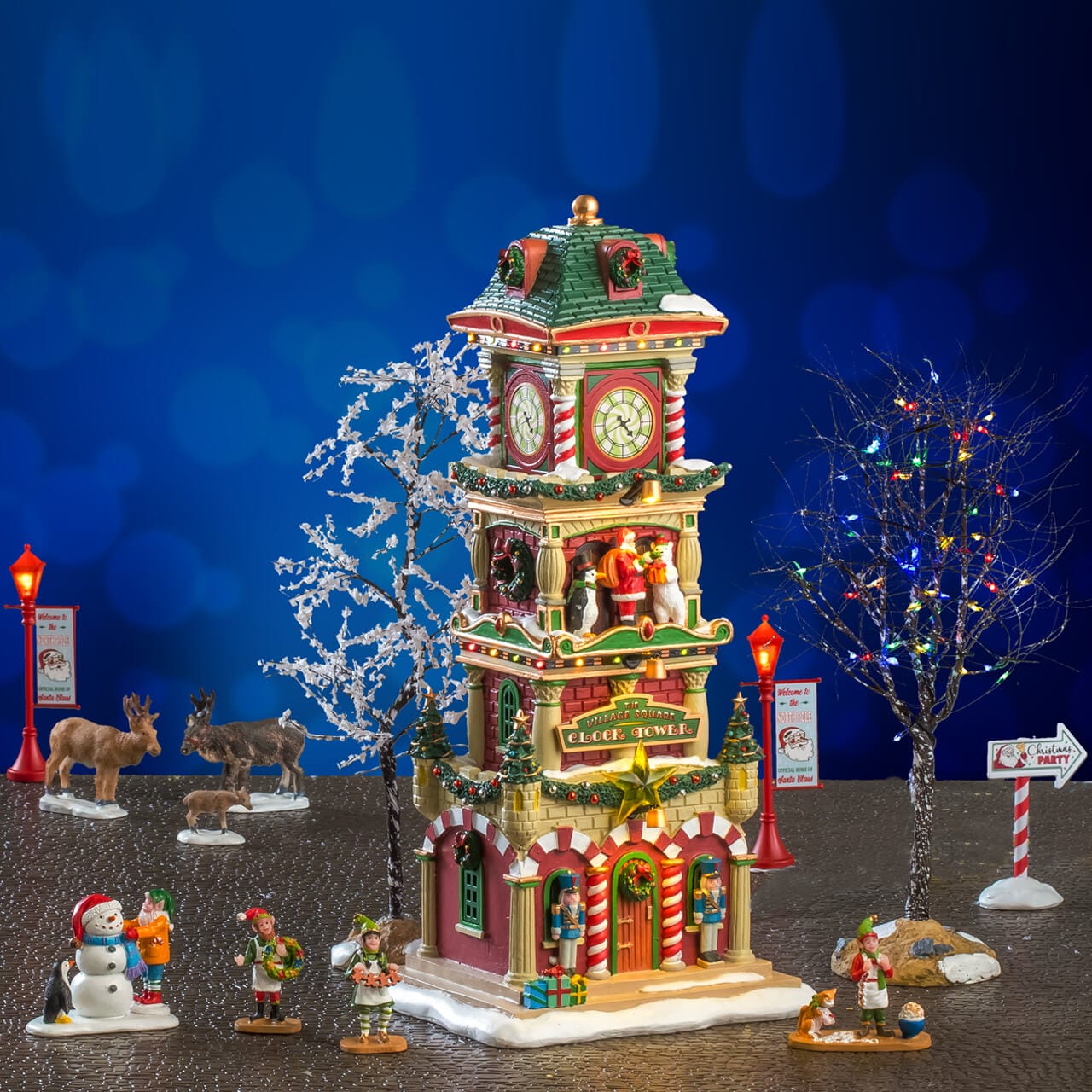 lemax-the-village-square-clock-tower-set-tour-horloge-miniature image 1