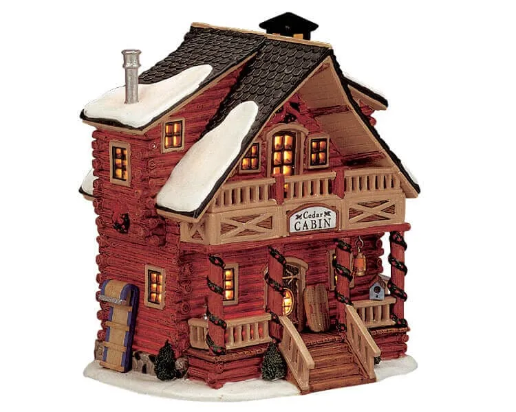 lemax-cedar-cabin-cabane-en-c-dre-miniature-lumineuse image 1