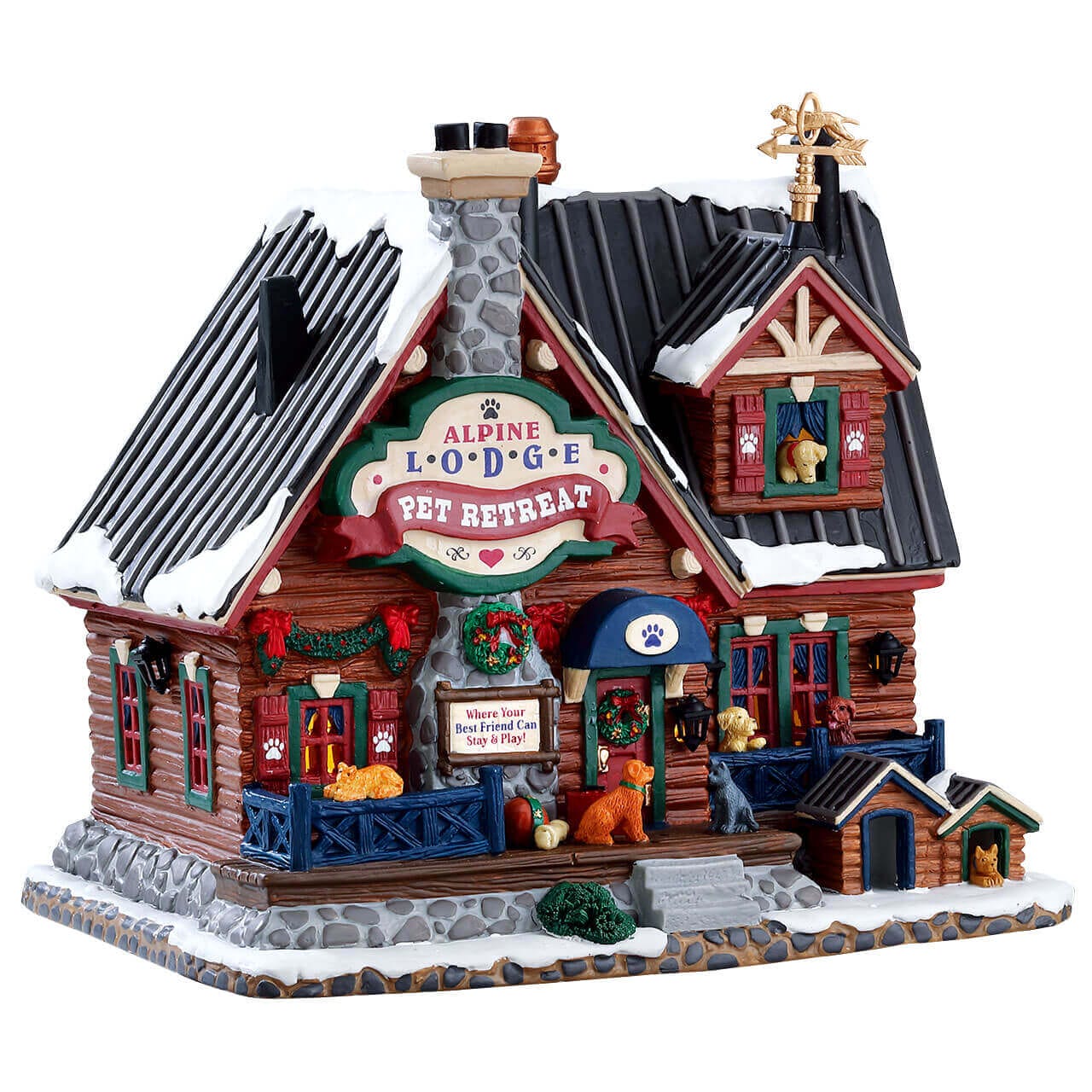 lemax-vail-village-alpine-lodge-pet-retreat-chalet-miniature-lumineux image 1