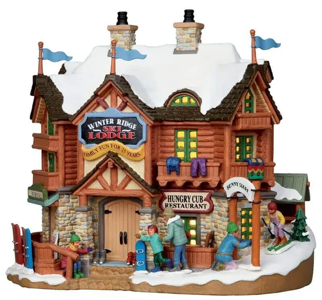 lemax-winter-ridge-ski-lodge-chalet-de-ski-miniature-lumineux image 1
